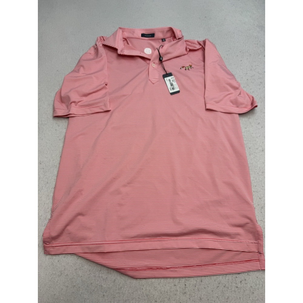 Turtleson Riverbend Club Polo Shirt Mens Medium Pink Striped Fox Logo Golf